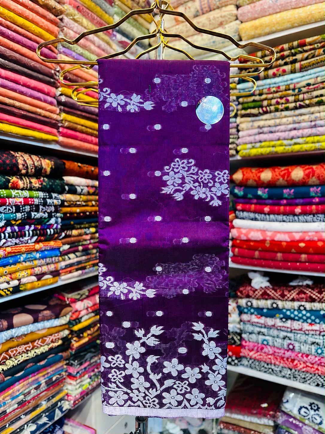 WhatsApp Image 2026-08-23 at 8.52.34 PM Half Silk Jamdhani Sharee Purple - Image 1